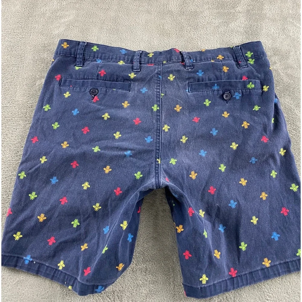 Raw Yarn Industries Mens Navy Blue Multi Color Embroidered Bee Shorts Size 34